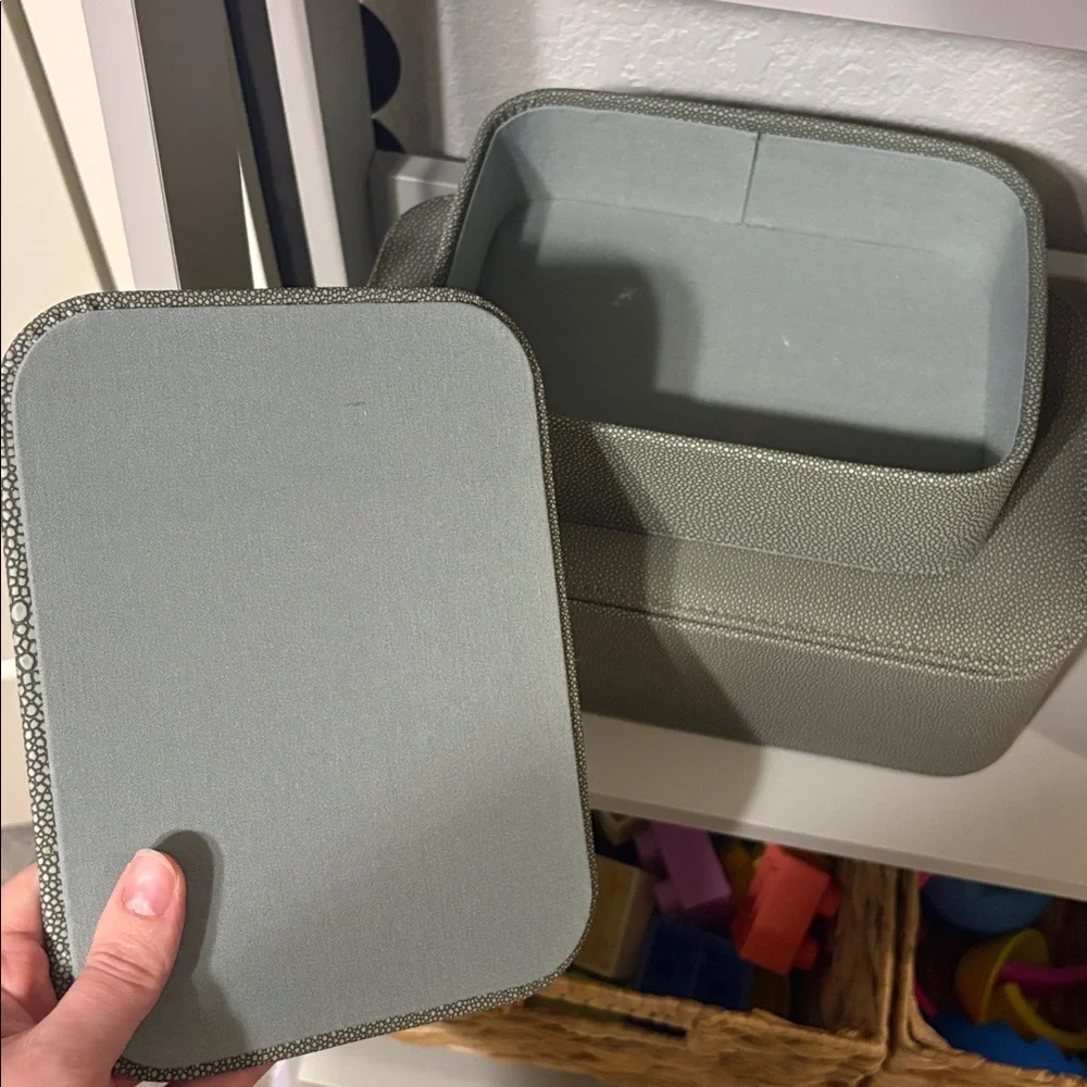 Studio McGee Shagreen Faux Leather Green Textured Storage Boxes - Picture 2 of 4